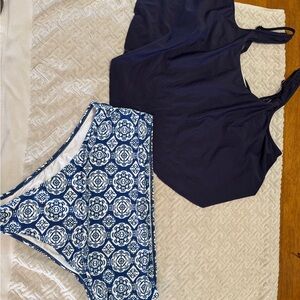 Navy and White Patterned Bikini Set